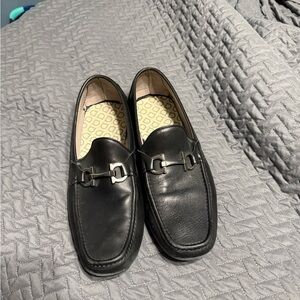 Salvatore Ferragamo Black Leather Loafers with Metal Accent 12E